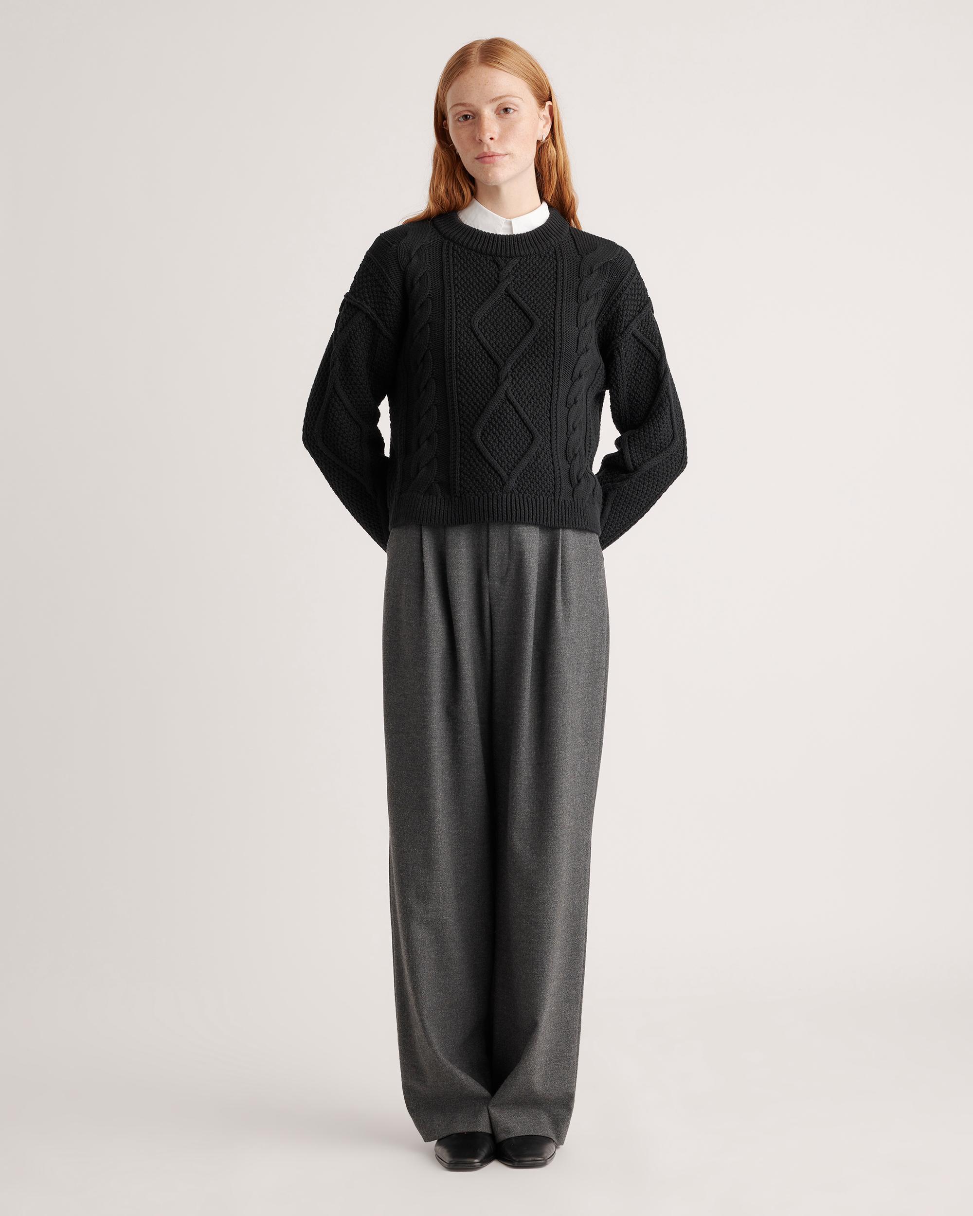 Quince | Women's Cropped Cable Crew Sweater Organic Cotton Product Image