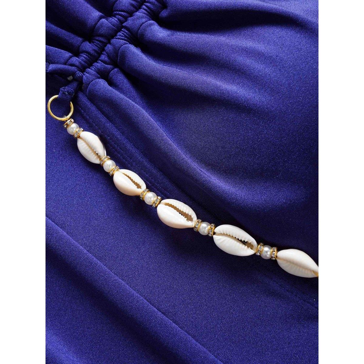 Plus Size Plain Shell Detail Gathered One Piece Swimsuit Women's Swimwear Indigo Beach Wraparound straps Curve Bathing Suits High stretch One Pieces BloomChic 14-16/1X Product Image