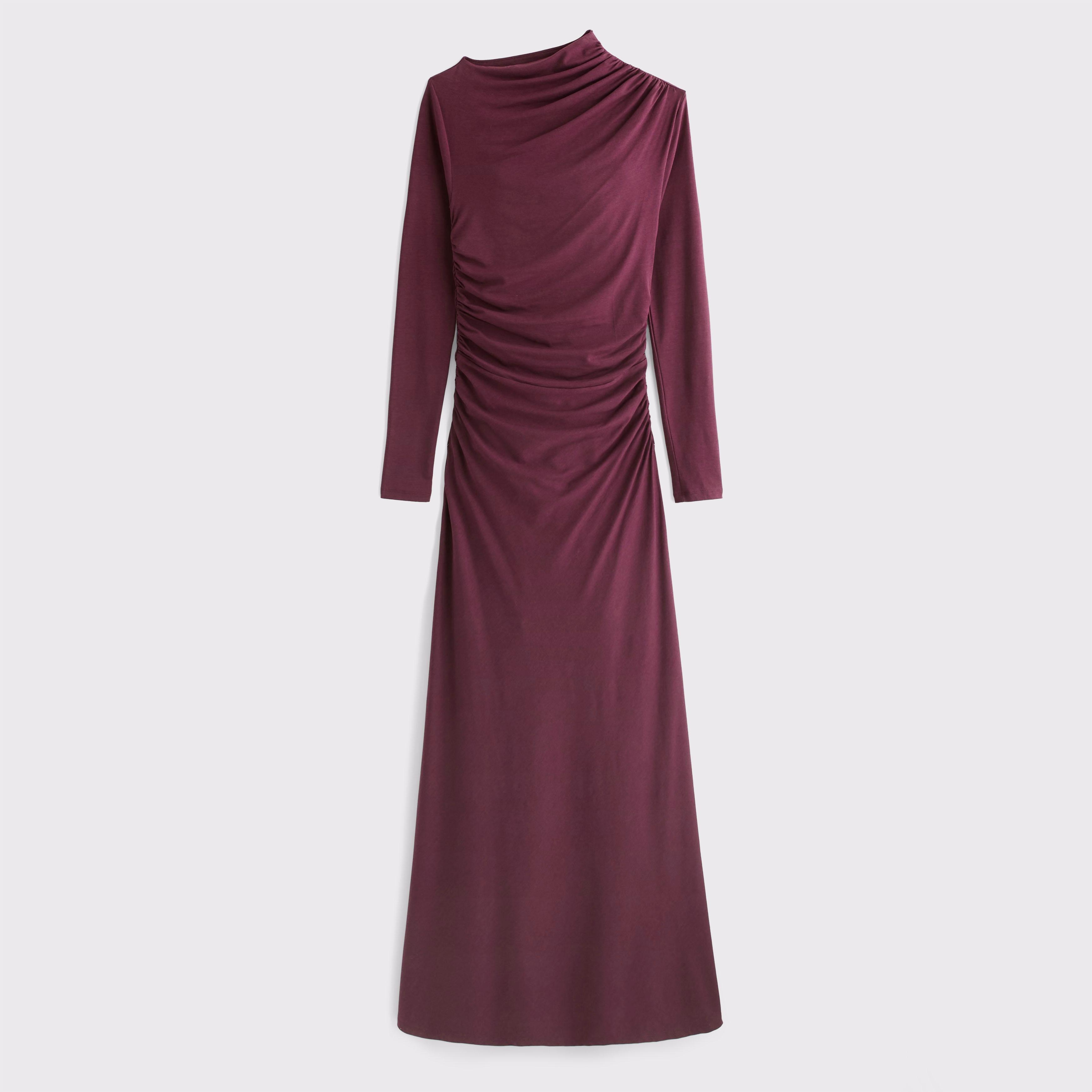 Long-Sleeve Draped Knit Maxi Dress Product Image