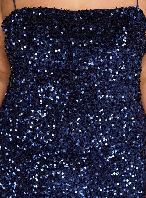 Layney Sequin Mini Dress Navy Curve Product Image