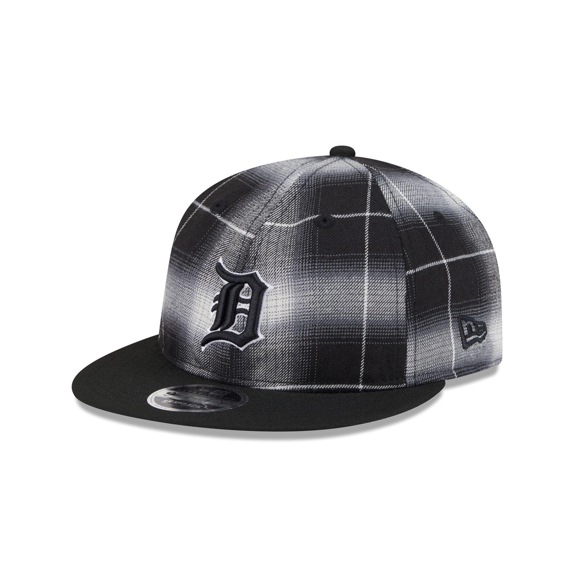 Detroit Tigers Black and White Plaid Retro Crown 9FIFTY Snapback Hat Male Product Image