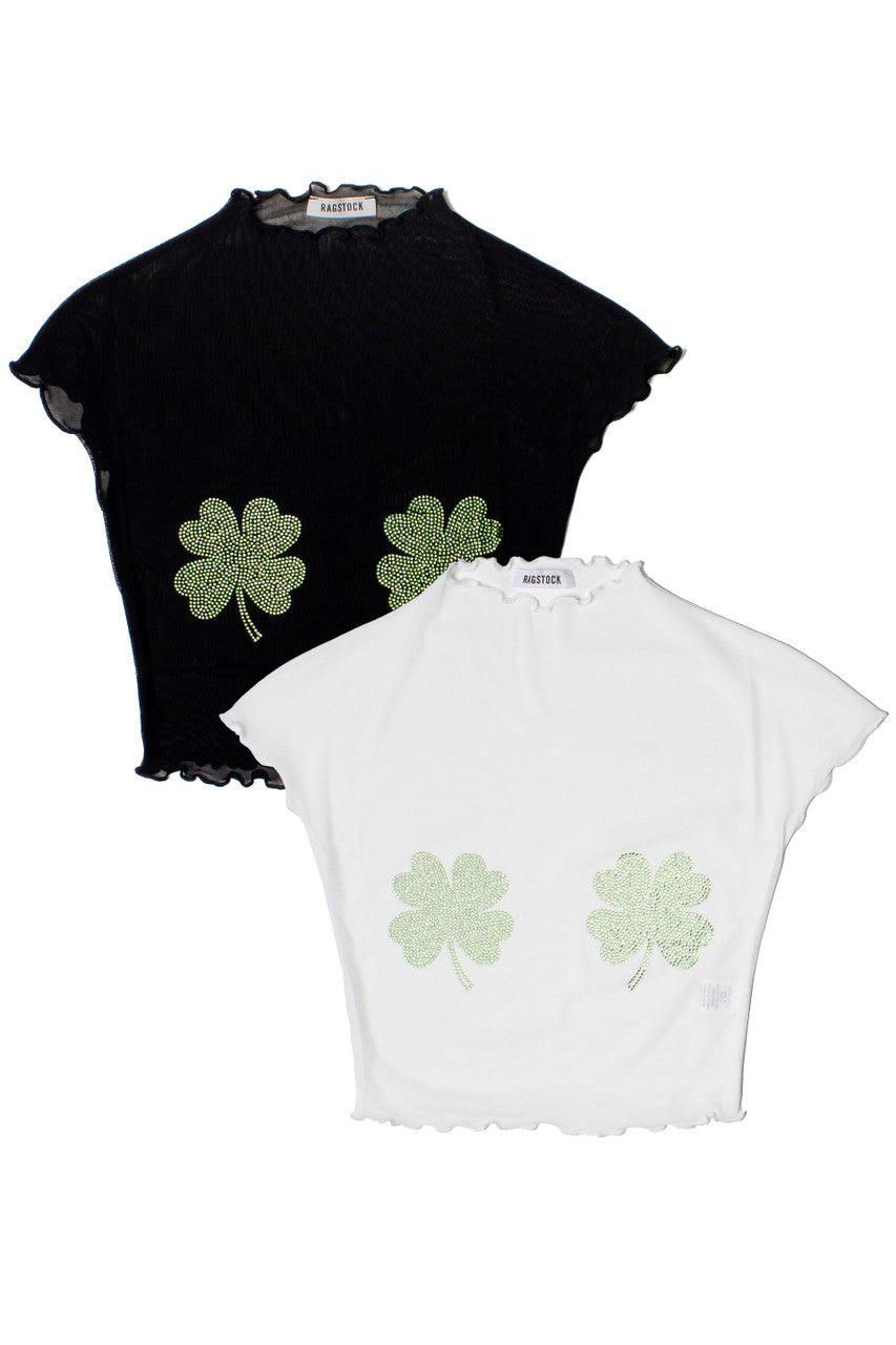 Rhinestone Shamrock Mesh Tee Product Image