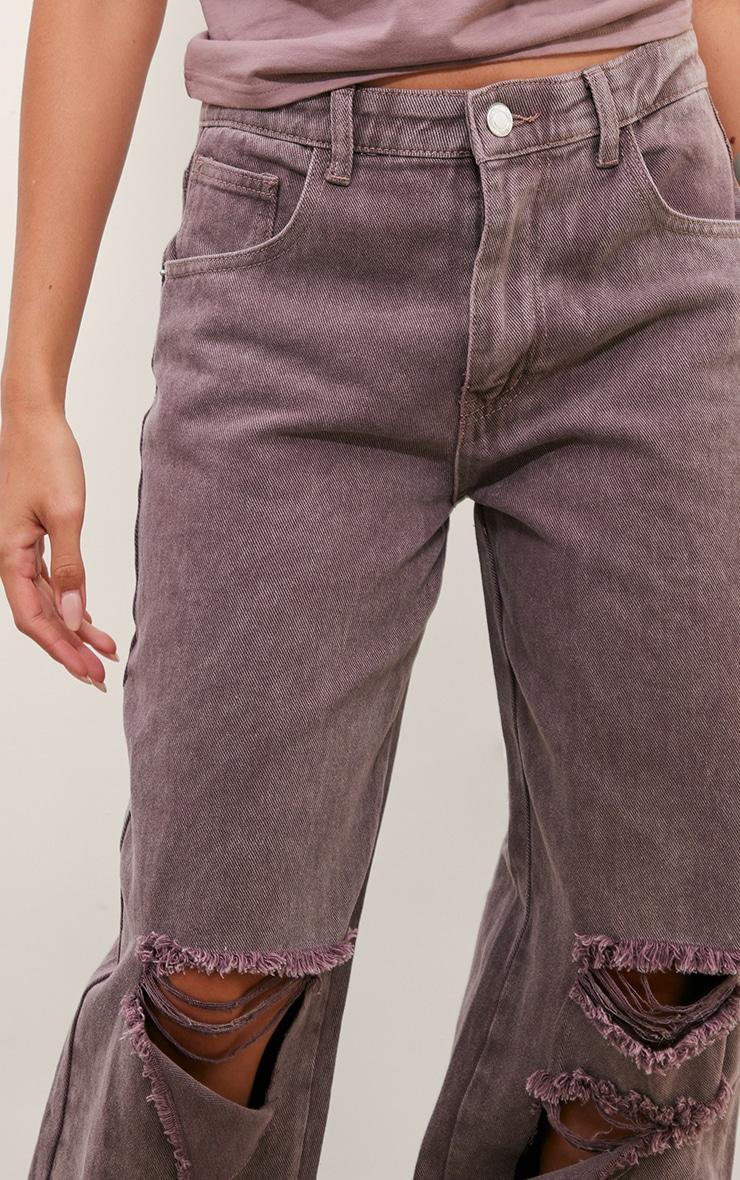 Washed Mauve Baggy Low Rise Ripped Boyfriend Jeans Product Image