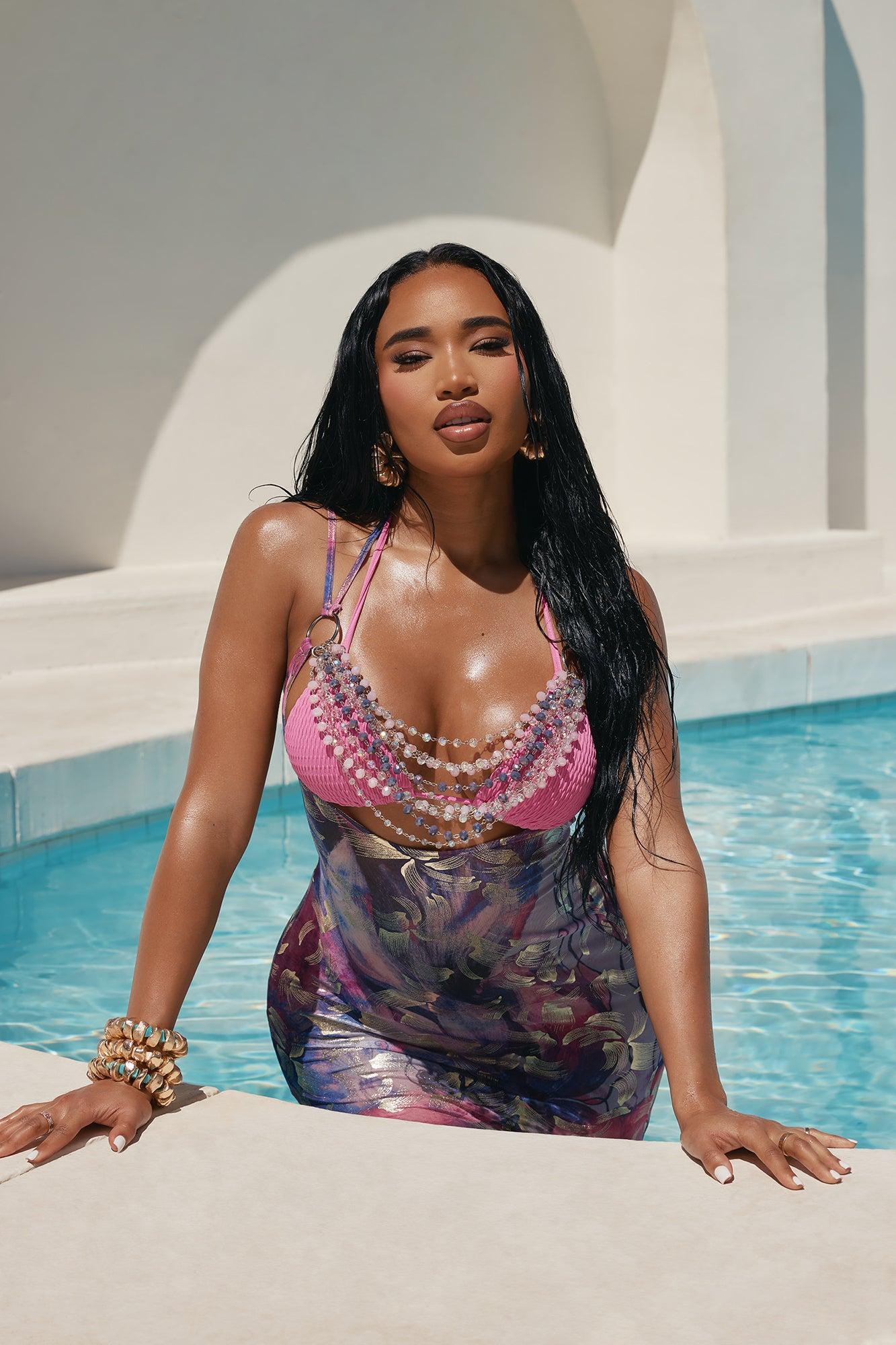 Island Goddess Gemstones Beaded Chains Mesh Cover Up Maxi Dress - Purple/combo Product Image