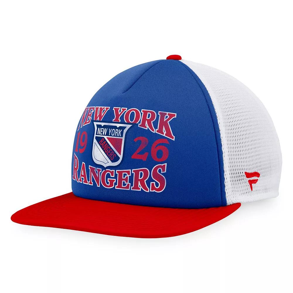 Men's Fanatics Branded Blue/Red New York Rangers Heritage Vintage Foam Front Trucker Snapback Hat, Ran Blue Product Image
