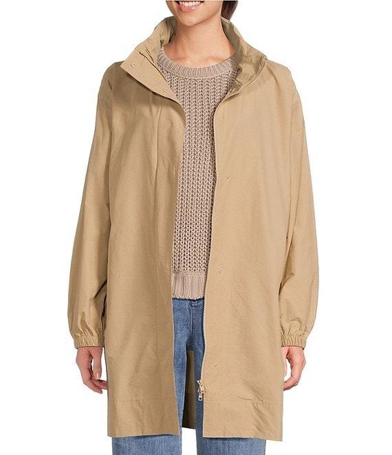 Eileen Fisher Organic Cotton Blend Stand Collar Long Sleeve Hidden Hood Coat Product Image