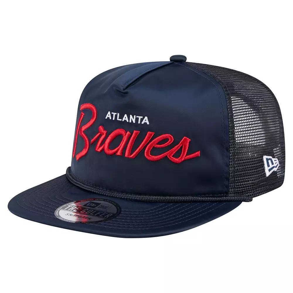 Men's New Era Navy Atlanta Braves Retro Satin Script Golfer Adjustable Hat, Blue Product Image