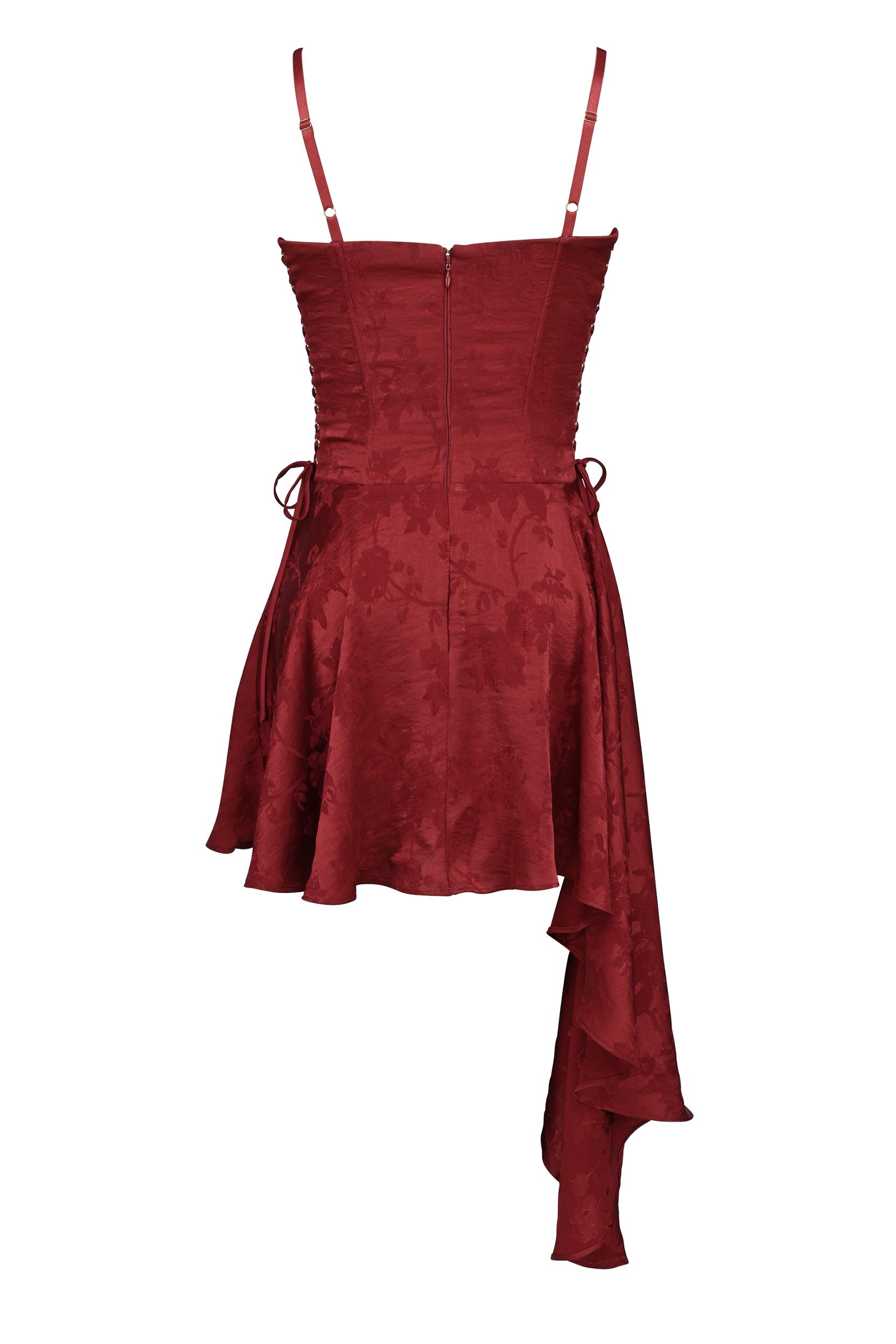 Lola  wine jacquard satin draped mini dress Product Image