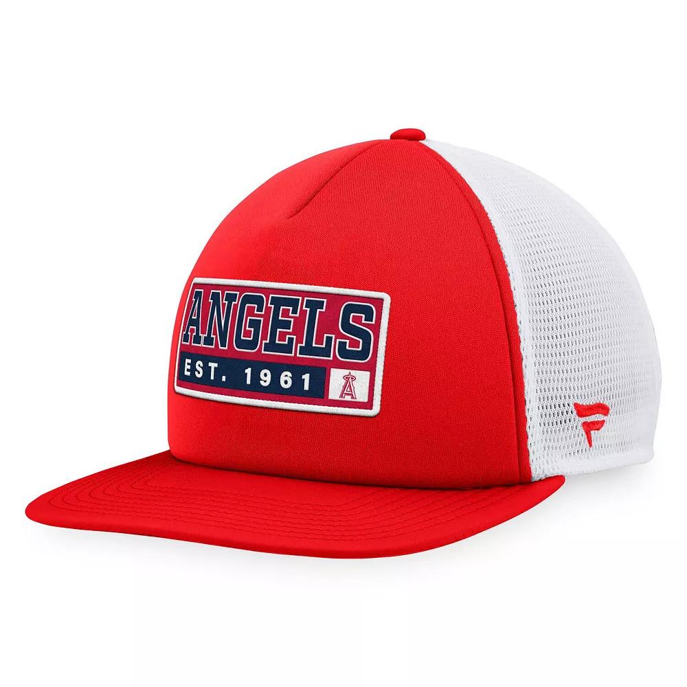 Men's Majestic Red/White Los Angeles Angels Foam Trucker Snapback Hat Product Image