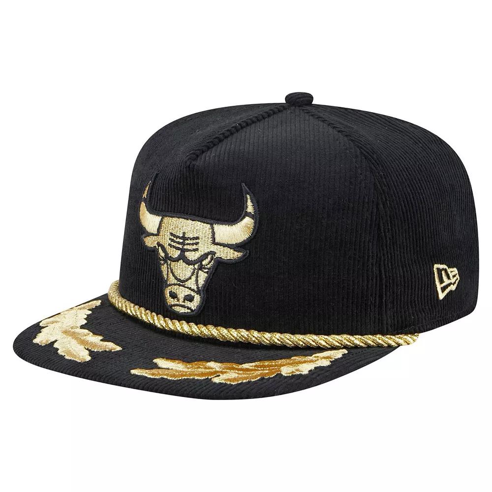 Men's New Era Black Chicago Bulls Corduroy Gold Leaf Golfer Snapback Hat Product Image
