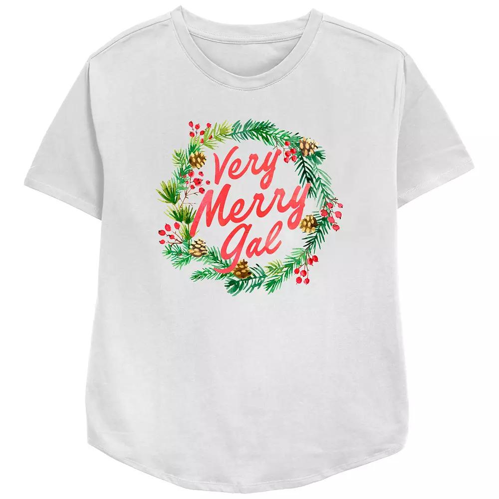 Women's Very Merry Gal Christmas Wreath Relaxed Fit Graphic Tee, Size: Medium, White Product Image