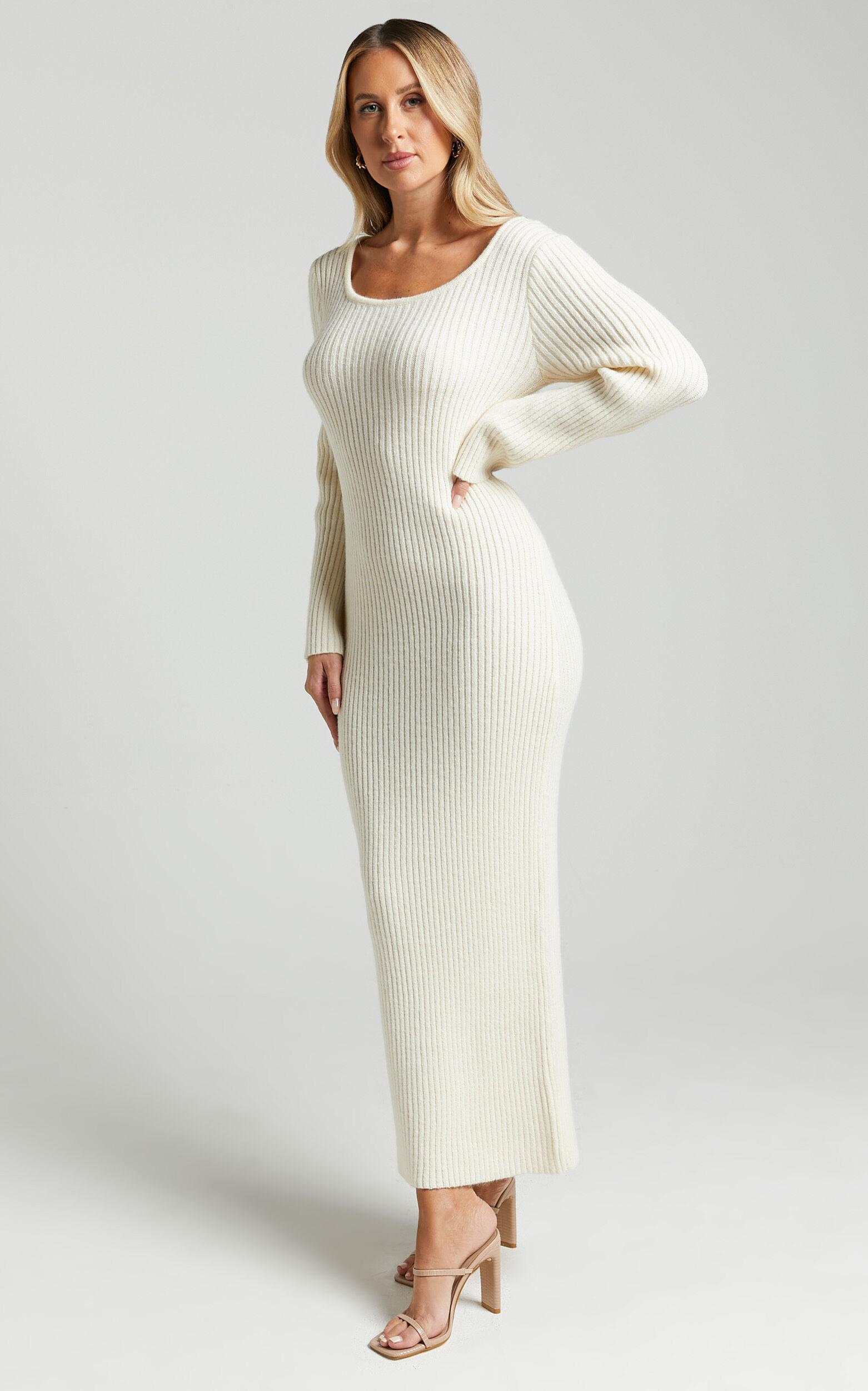 Nina knitted Maxi Dress - Scoop Neck Knitted Maxi Dress in Beige Product Image