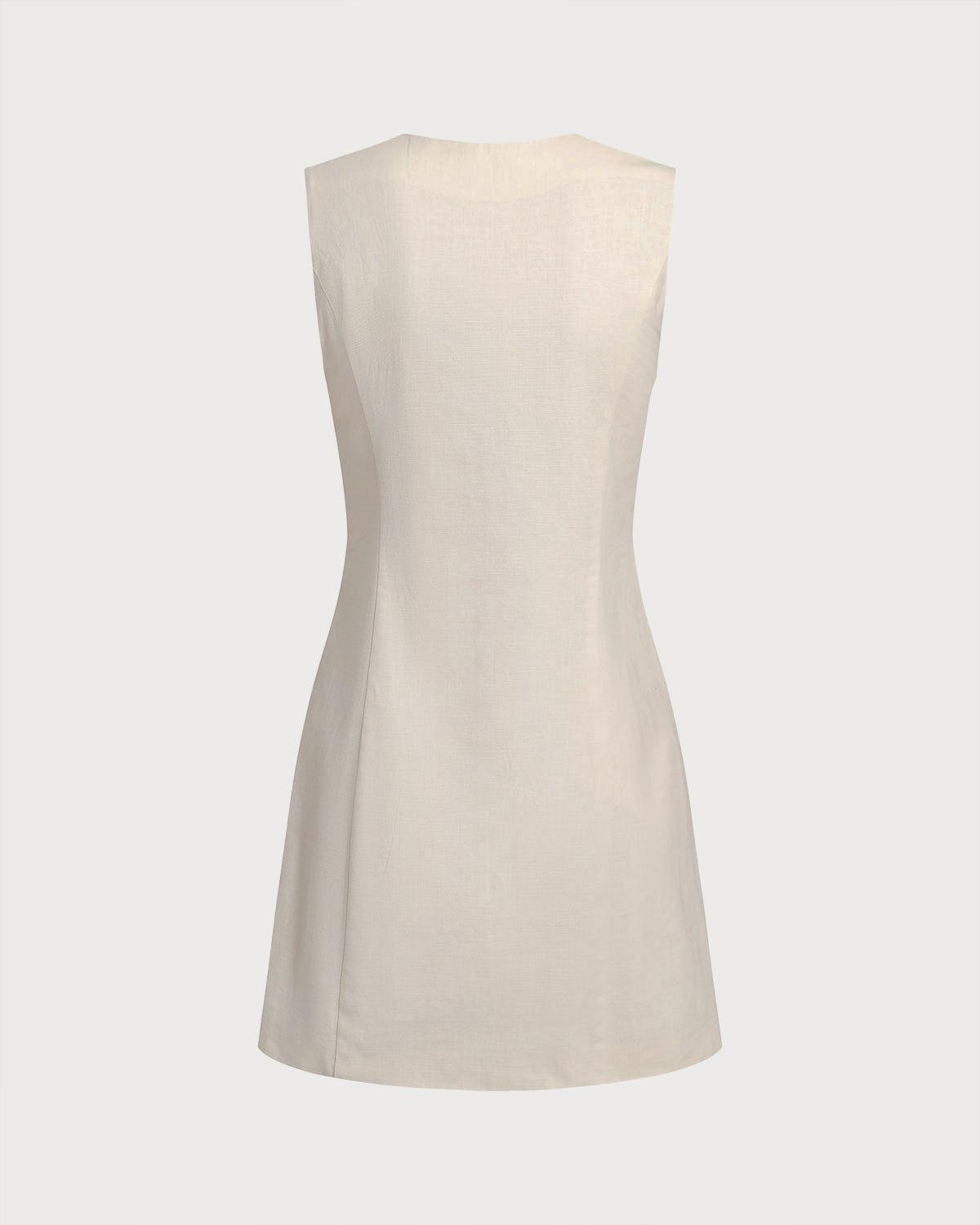 Yellow Round Neck Button Sleeveless Mini Dress Product Image