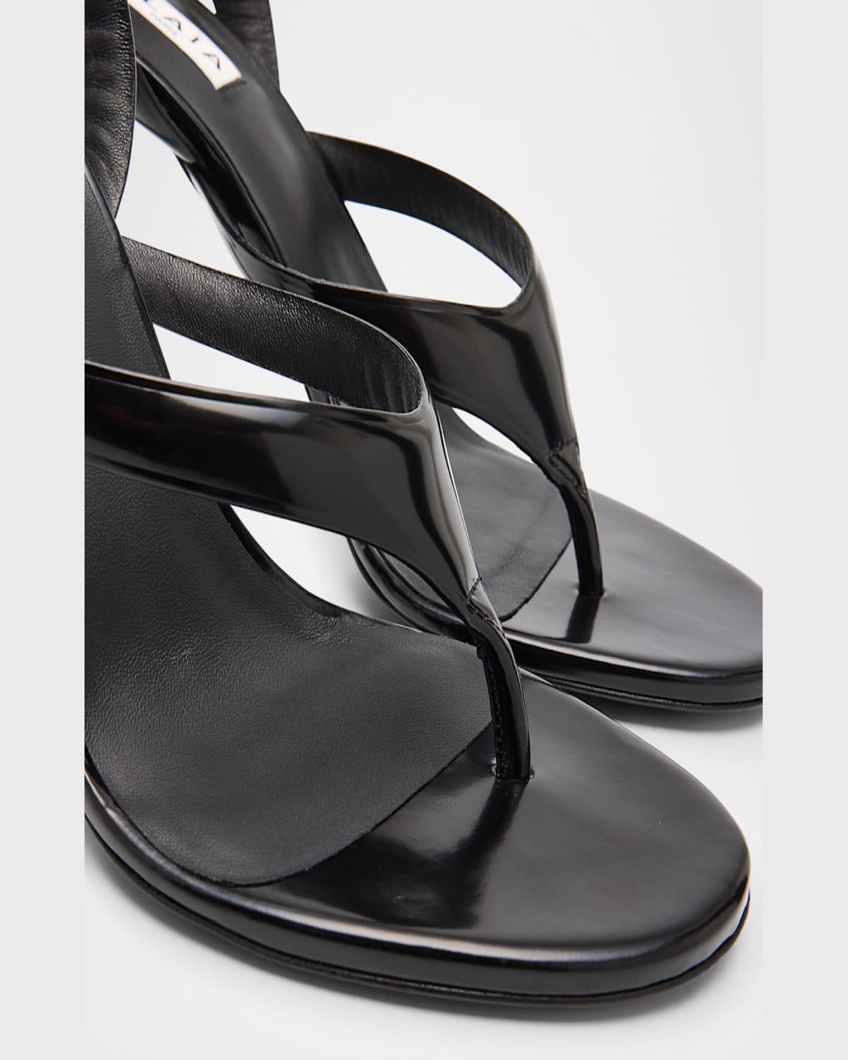 ALAÏA Leather Thong Slingback Sandals In Noir Product Image