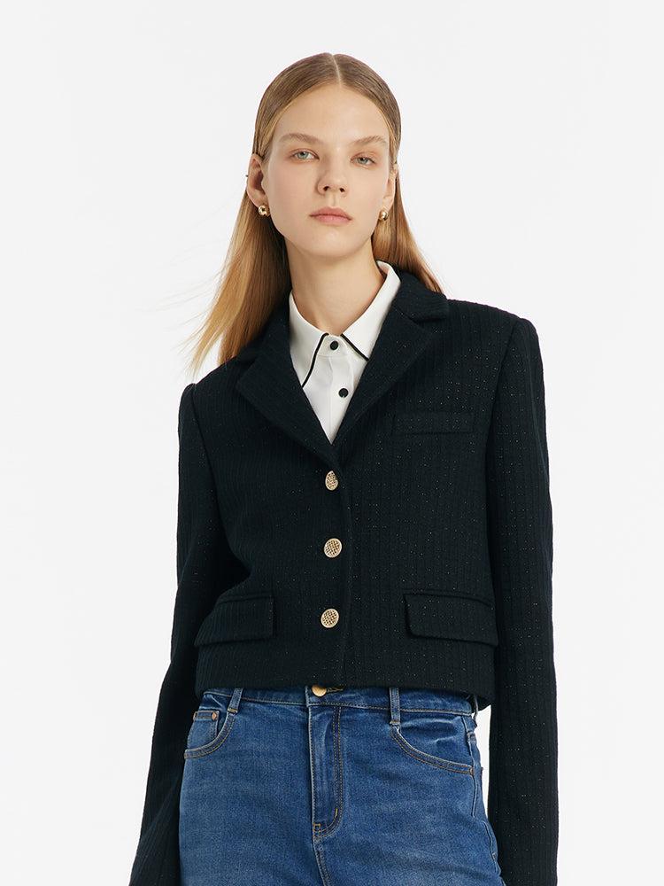 Vintage Single-Breasted V-Neck Women Crop Jacket Product Image