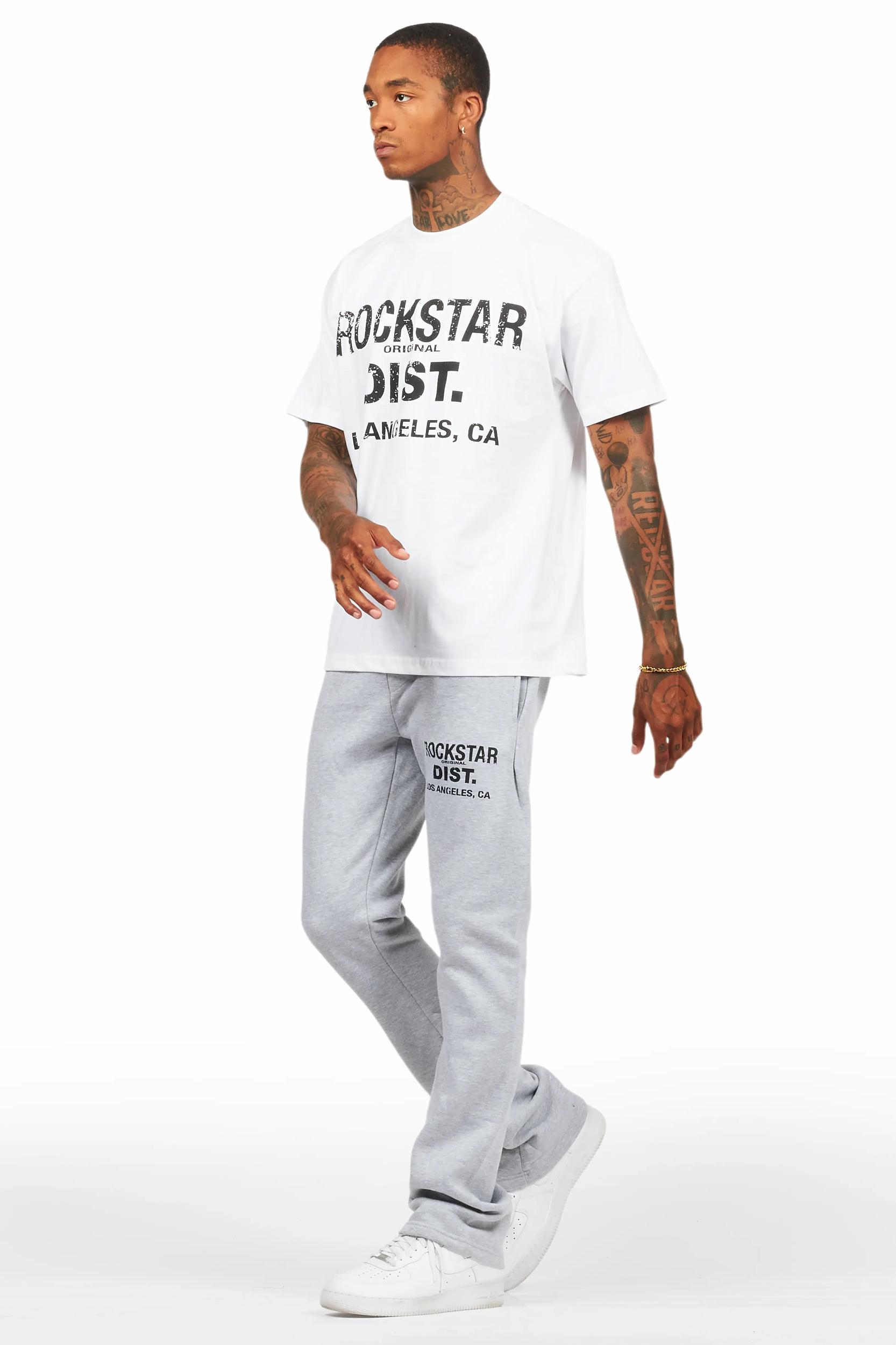 Lake White/Grey Oversized T-Shirt/Stacked Track Pant Set Male Product Image