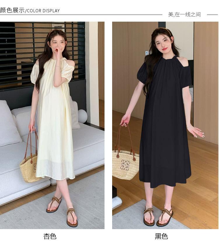 Maternity Cold Shoulder Short Sleeve A-Line Midi Dress Product Image