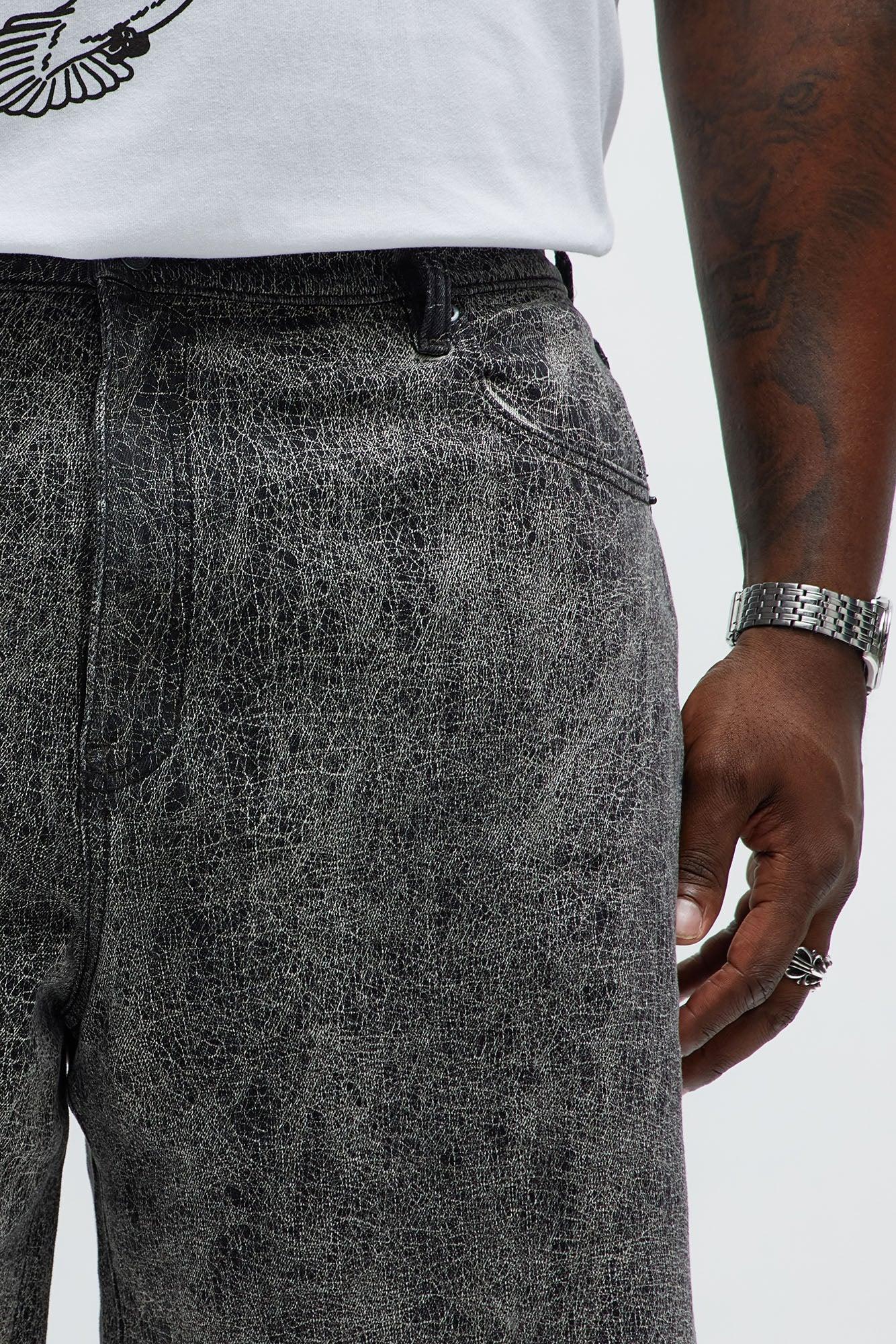 Relaxed Crack The Code Denim Shorts - Grey Male Product Image