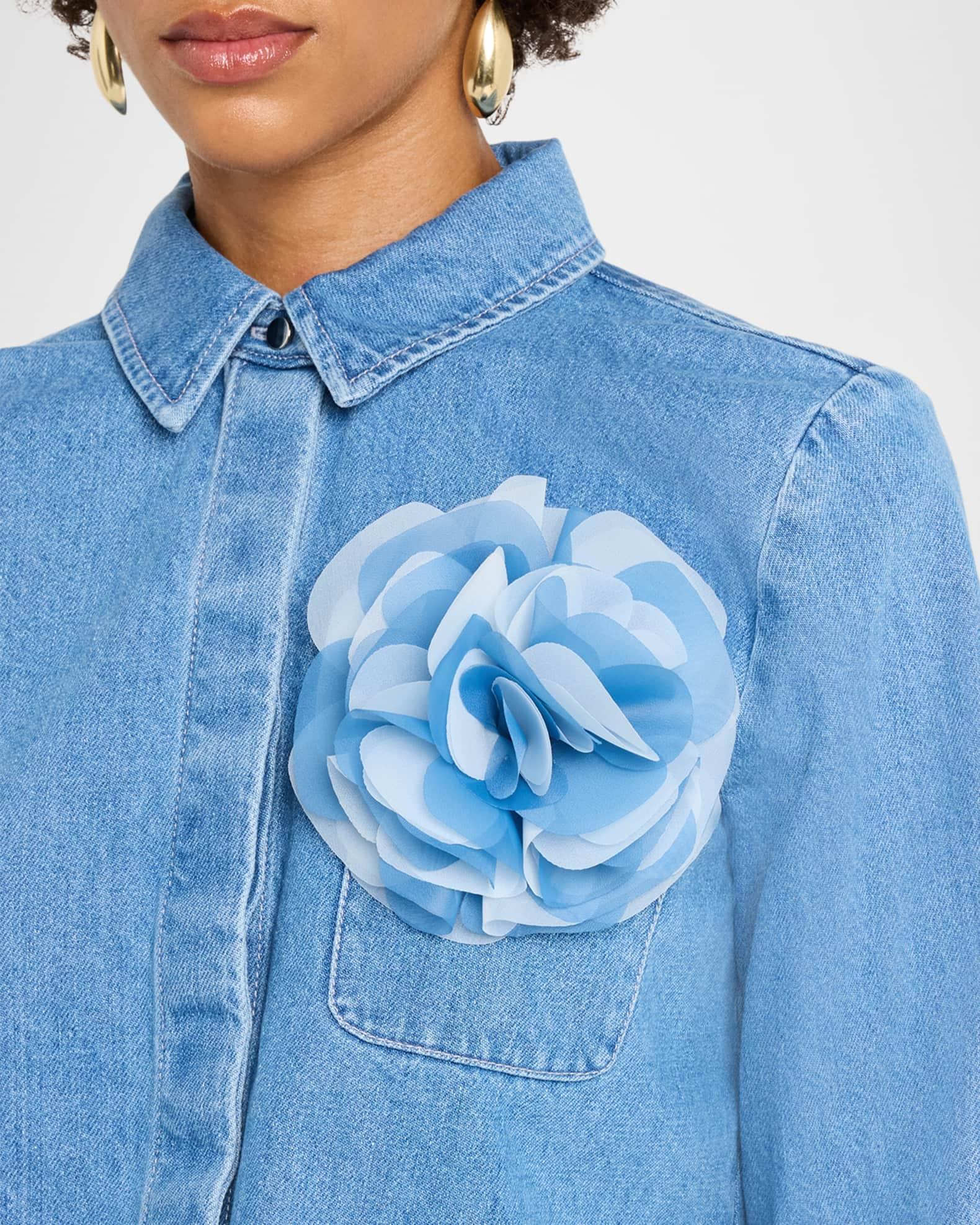 Jilly Cropped Denim Flower Blouse Product Image
