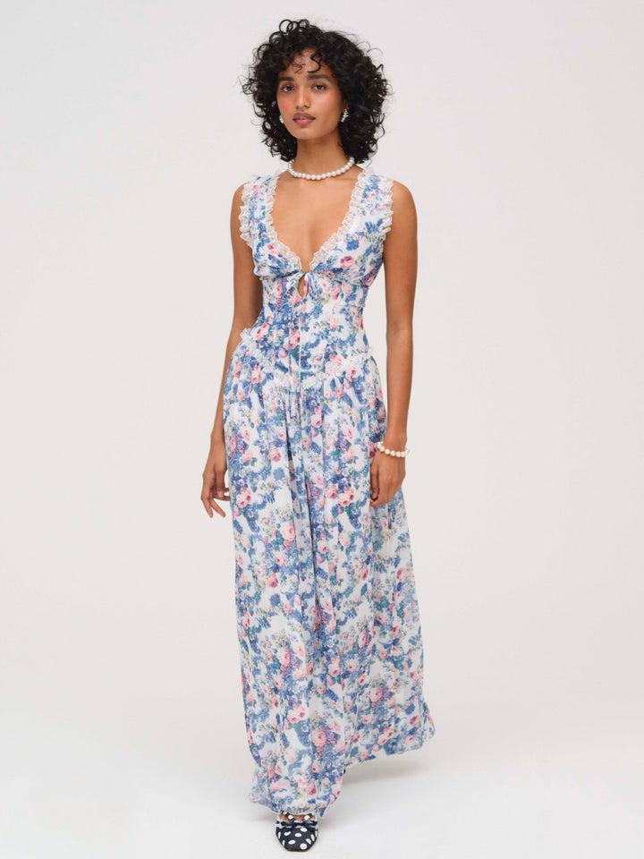 Audrey Floral Maxi Dress — Blue Product Image