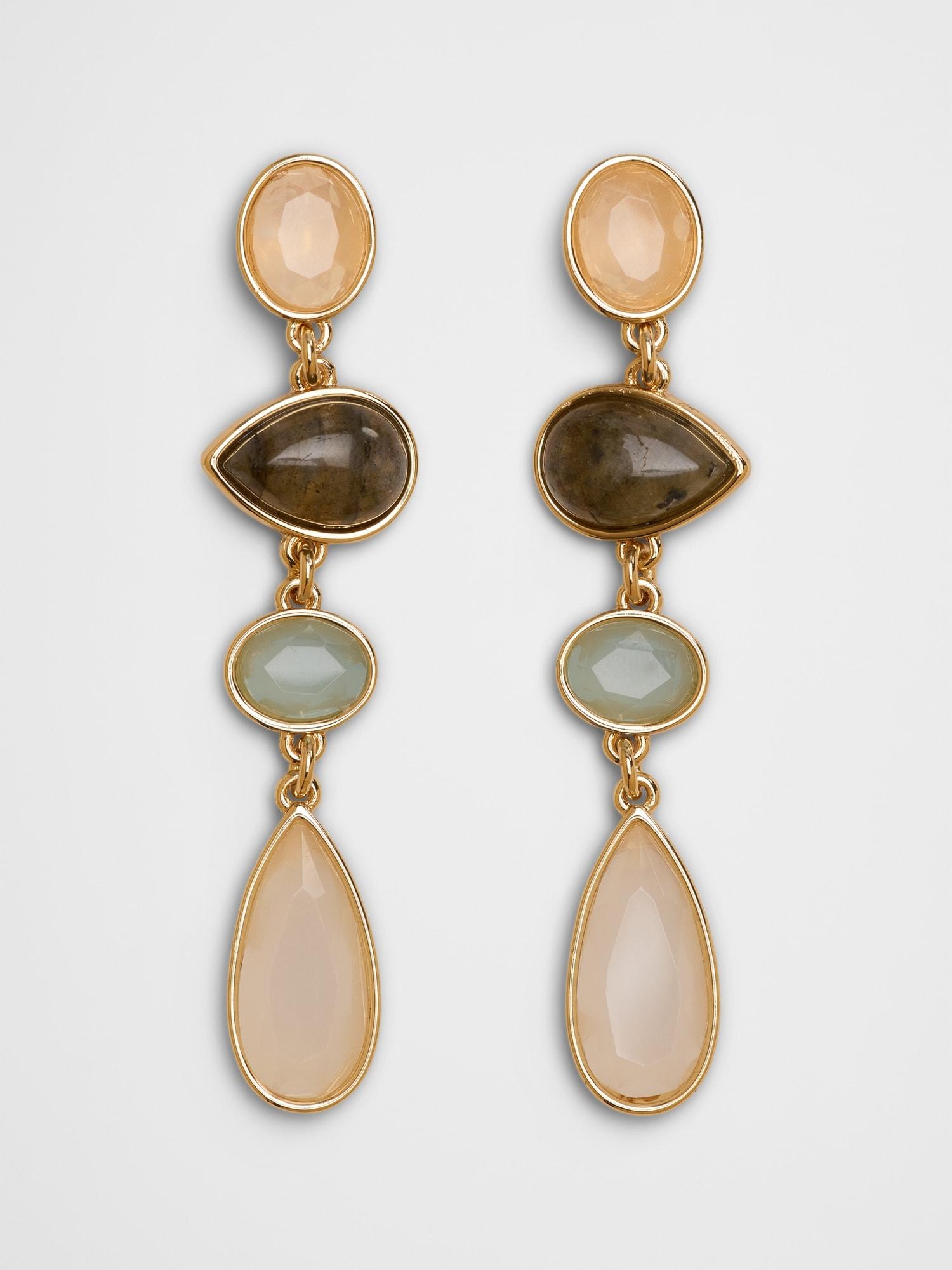 Tonal Glass Stone Mix Drop Earrings Product Image