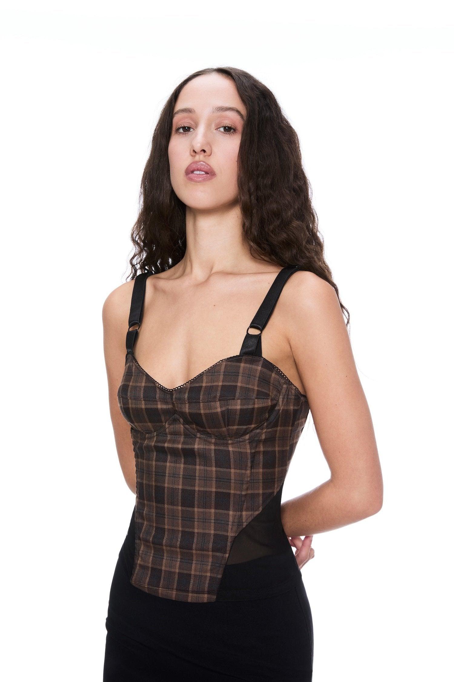 MARGUERITE CORSET - PLAID BROWN Product Image