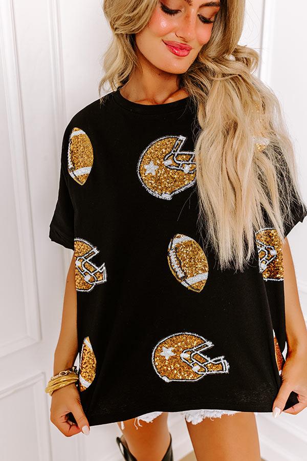 Game Day Charm Sequin Oversized Tee in Black Product Image