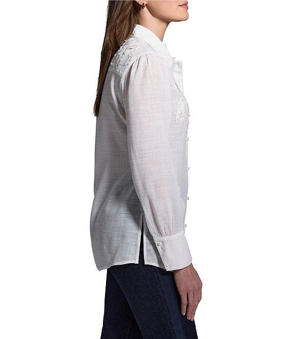 NIC + ZOE Embroidered Point Collar Long Sleeve Button Front Shirt Product Image