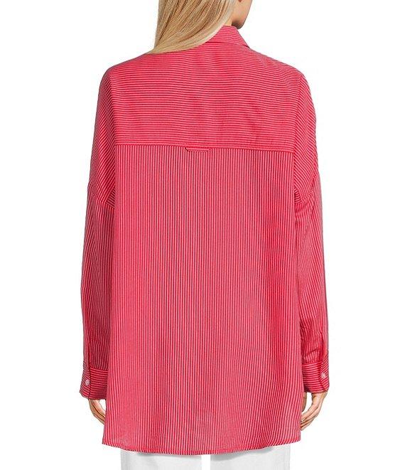 Copper Key Mini Stripe Print Oversized Fit Button-Front Woven Shirt Product Image