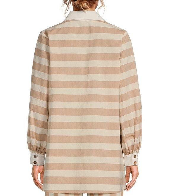 COREY LYNN CALTER Shadi Woven Stripe Print Split Collar V-Neck Long Sleeve Shirt Product Image
