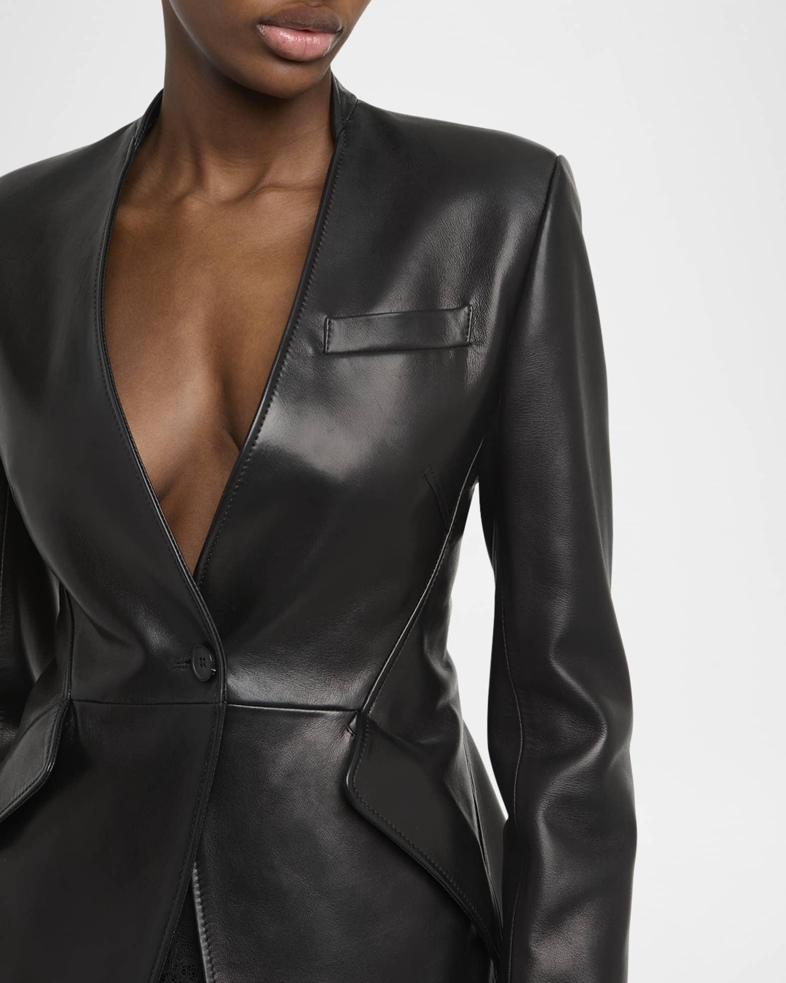 Single-Breasted Leather Blazer Jacket Product Image