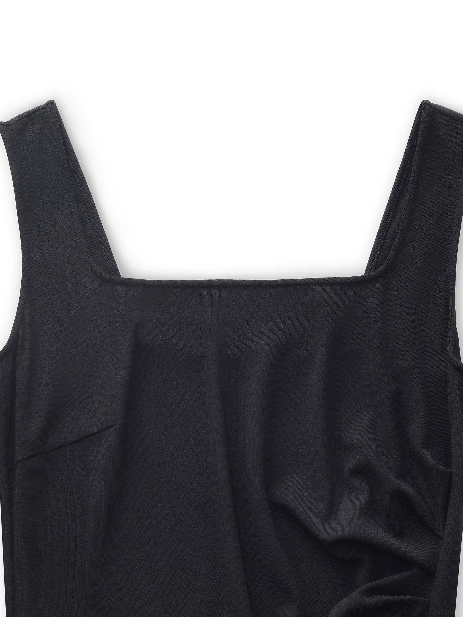 Side Pleat Square Neck Women Sleeveless Knit Maxi Dress Product Image