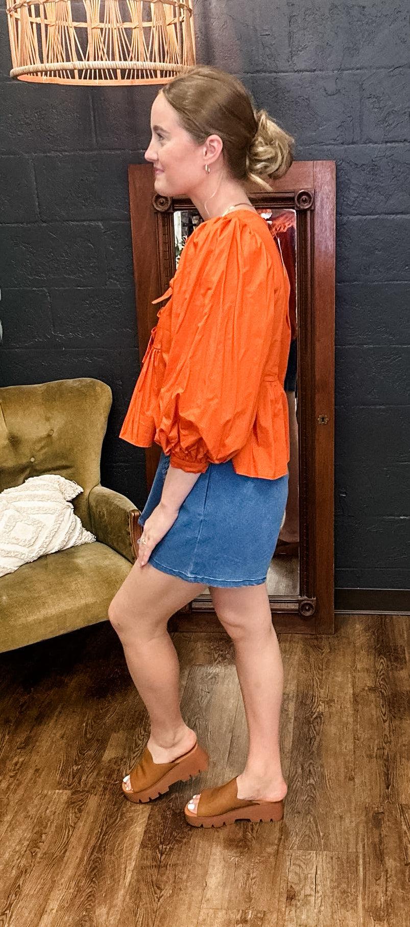 Take a Bow Rust Peplum 3/4 Sleeves Top (Small to XLarge) Product Image