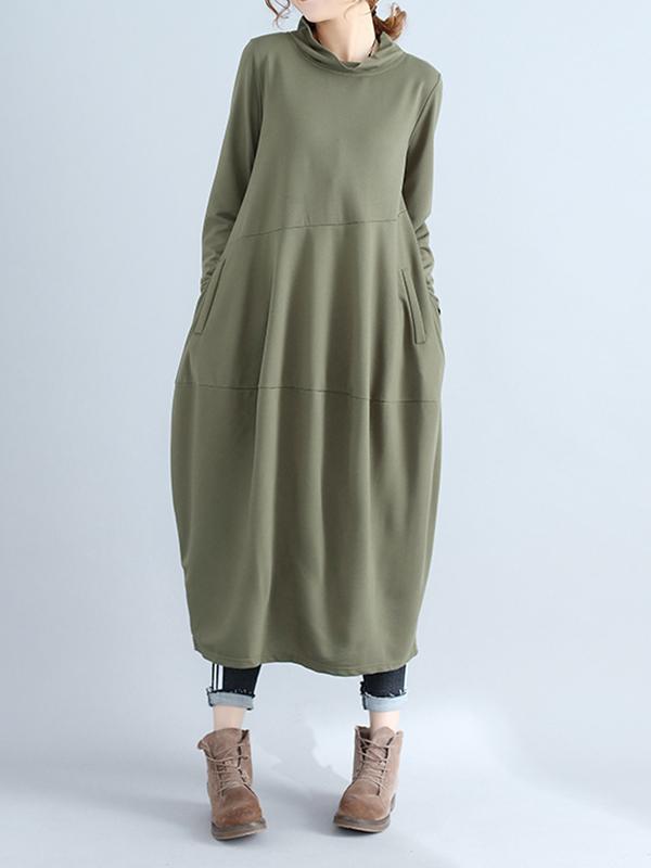 Casual Loose Plus Size Solid Color Hooded Midi Dresses Product Image