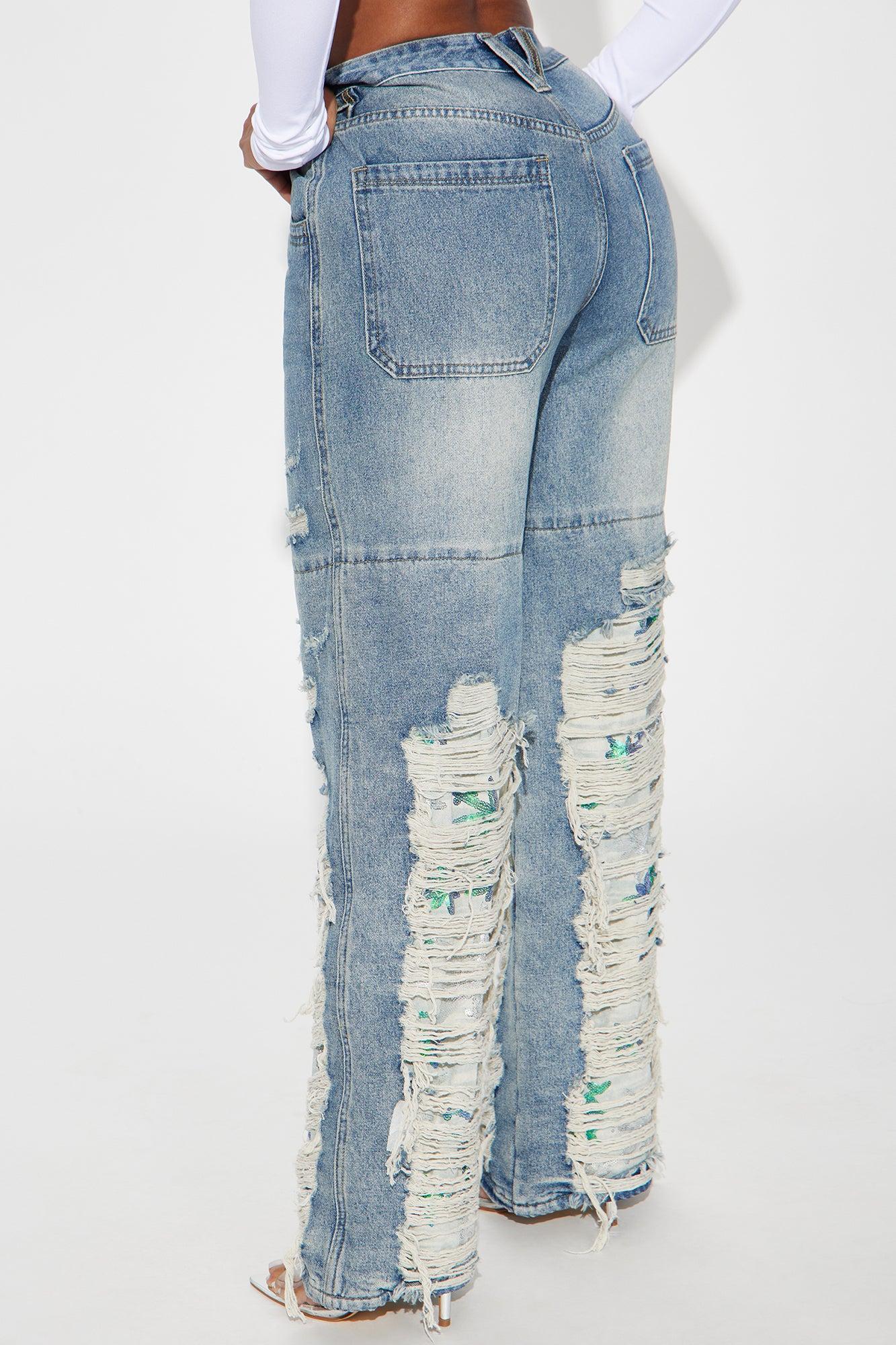 Coming Through Ripped Embellished Straight Leg Jeans - Medium Wash Product Image