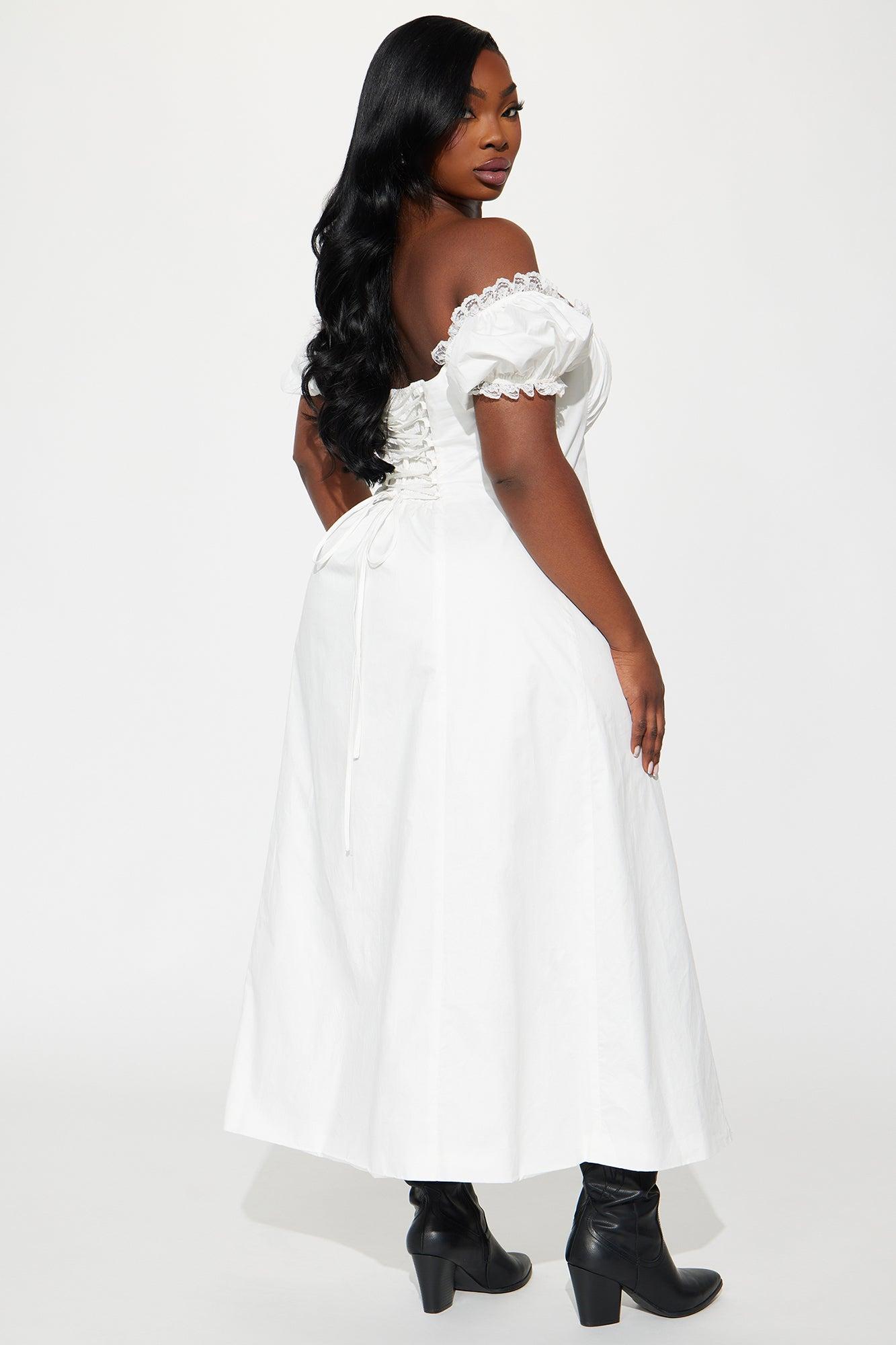 Eleanor Milkmaid Midi Dress - White Product Image