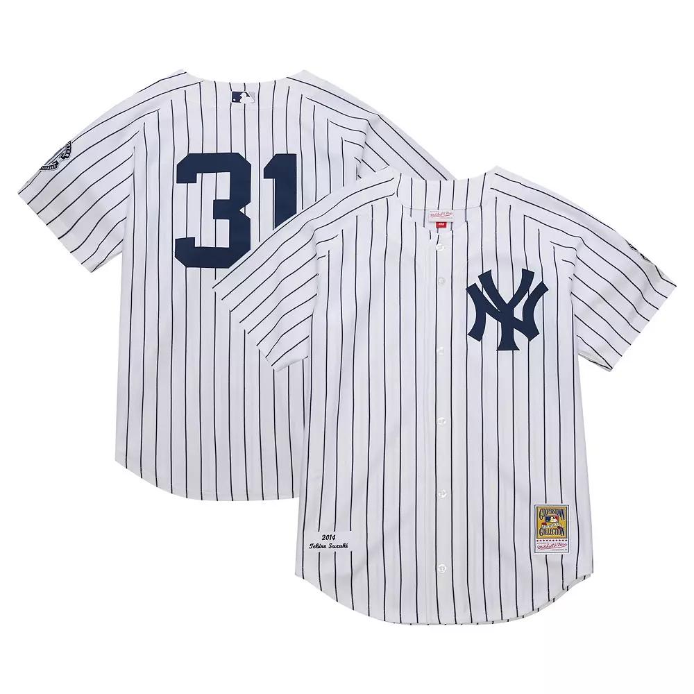 Men's Mitchell & Ness Ichiro Suzuki White New York Yankees 2014 Cooperstown Collection Authentic Throwback Jersey, Size: 3XL Product Image