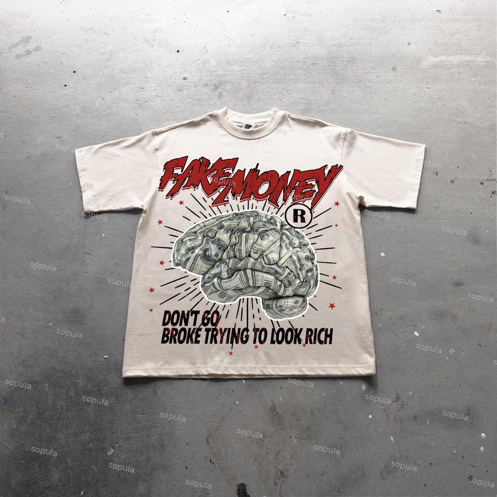 Sopula Don't Go Broke Trying To Look Rich Graphic Print Cotton T-Shirt Product Image