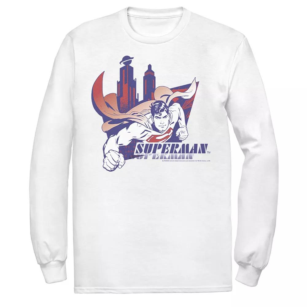 Men's DC Comics Superman Daily Planet Skyline Flying Poster Long Sleeve Graphic Tee,  Product Image