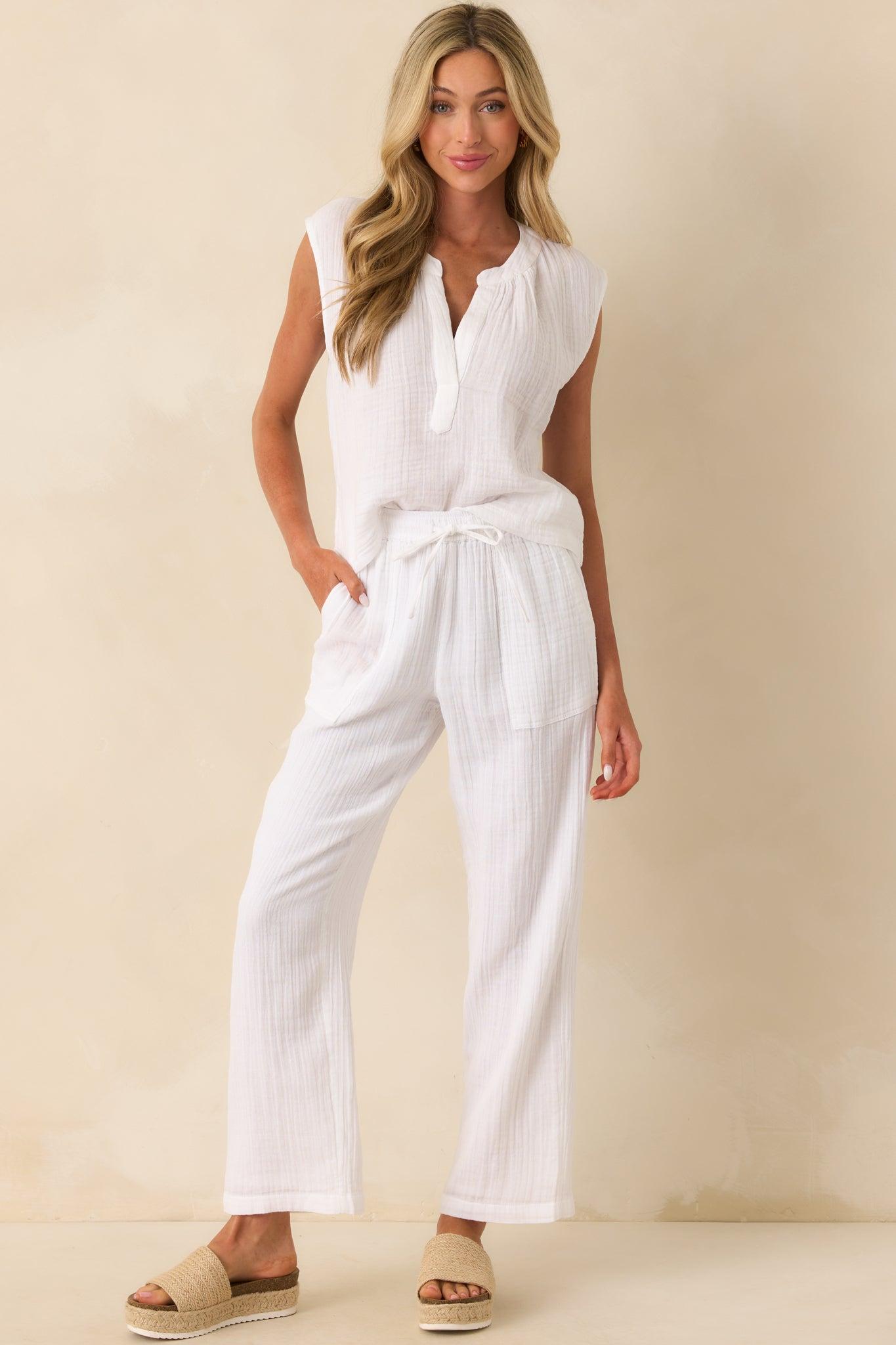 Z Supply White Cotton Plaza Airy Gauze Ankle Pants Product Image