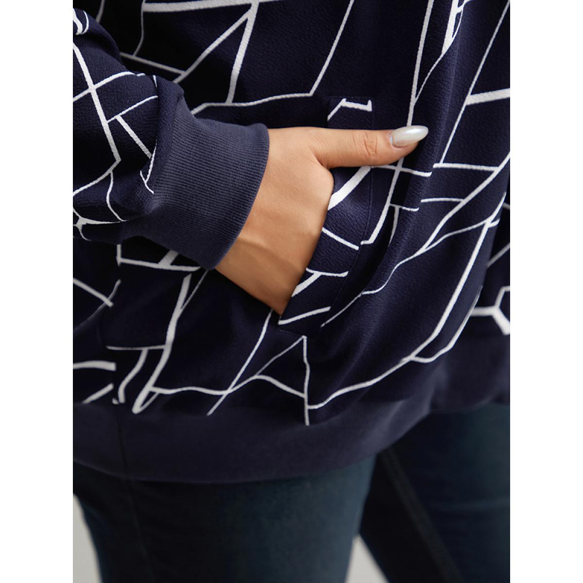 Plus Size Geometric Zipper Hooded Drawstring Sweatshirt Women Midnight Casual Printed Hooded Dailywear Sweatshirts BloomChic 28/5X Product Image