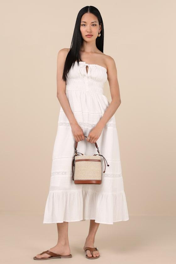Sylvana White Textured Strapless Midi Dress Product Image