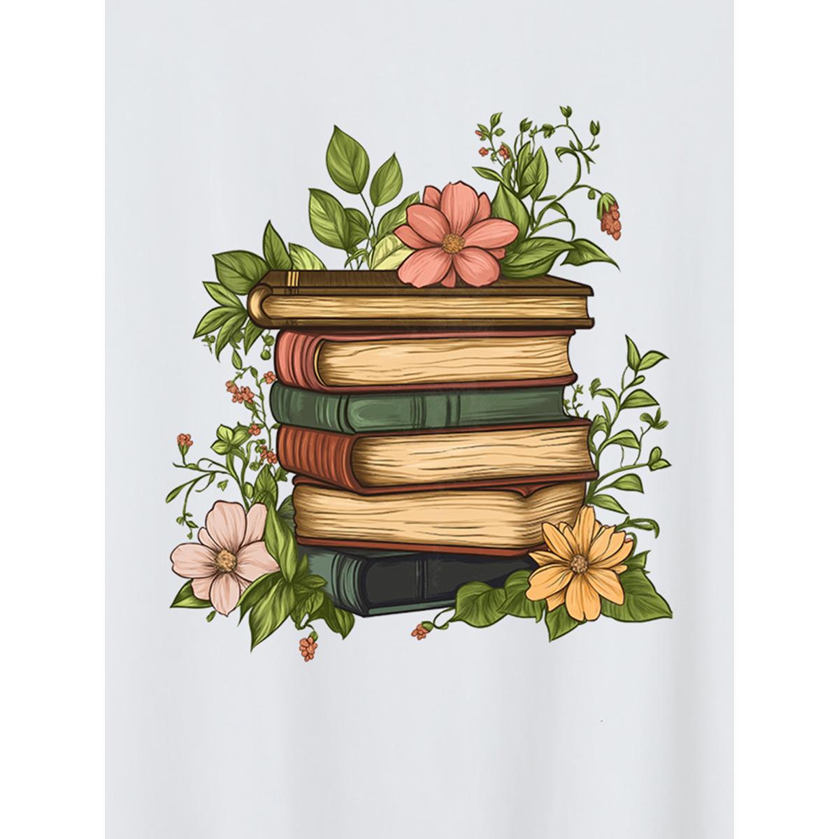 Plus Size Floral Love Print Round Neck T-Shirt Originalwhite Women Non Natural Flowers Round Neck Casual T-shirts BloomChic 30/6X Product Image