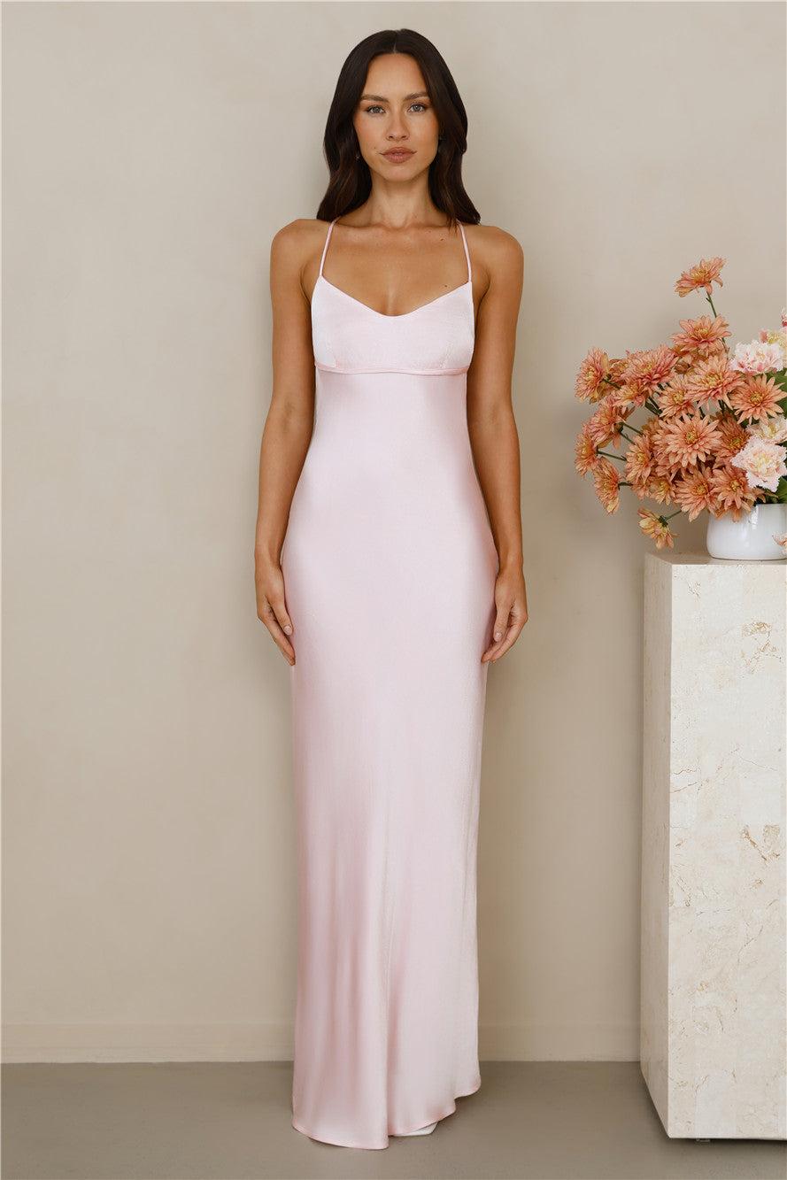 The Samara Satin Maxi Dress Pink Product Image