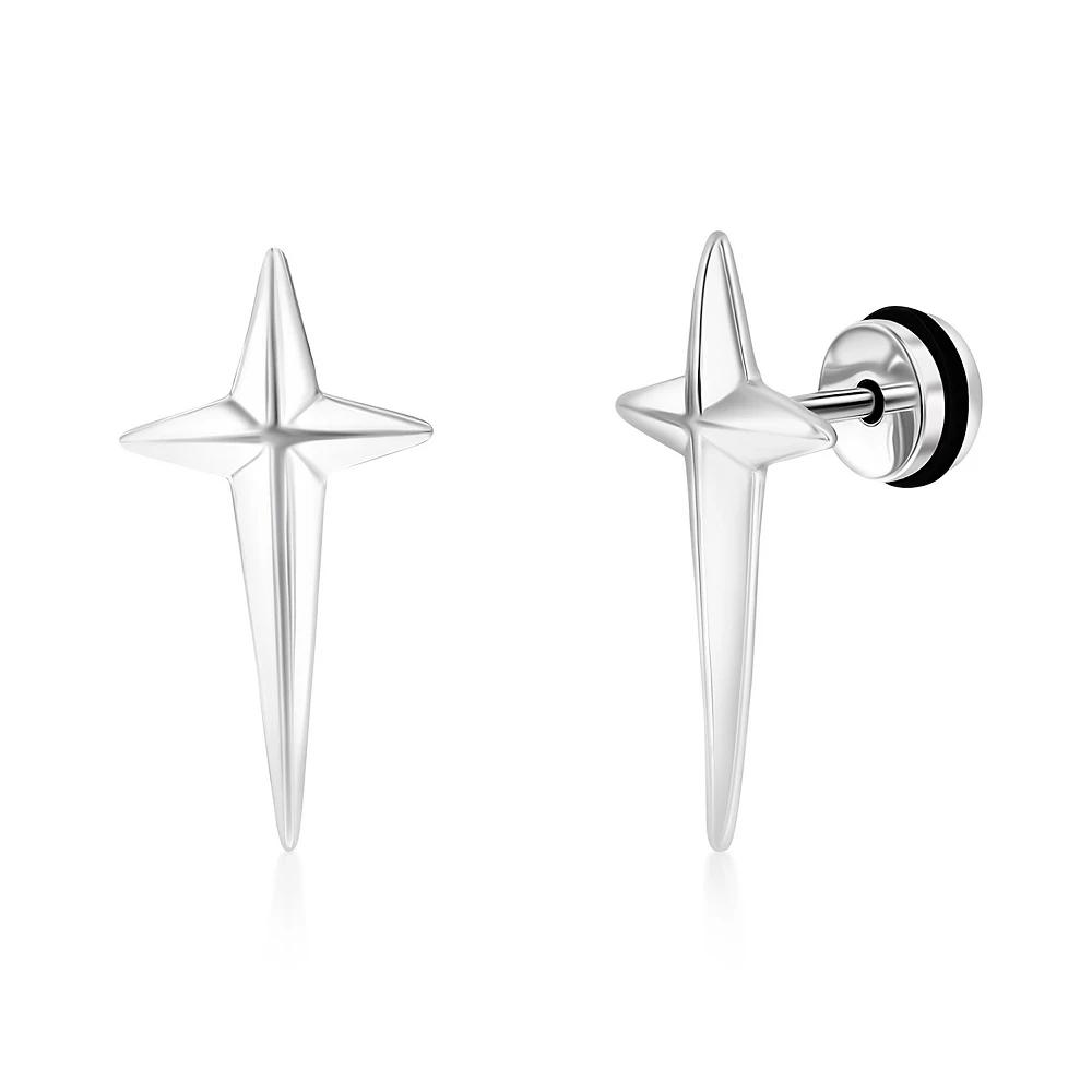 Metallo Stainless Steel Cross Style Earrings, Men's, Black Product Image