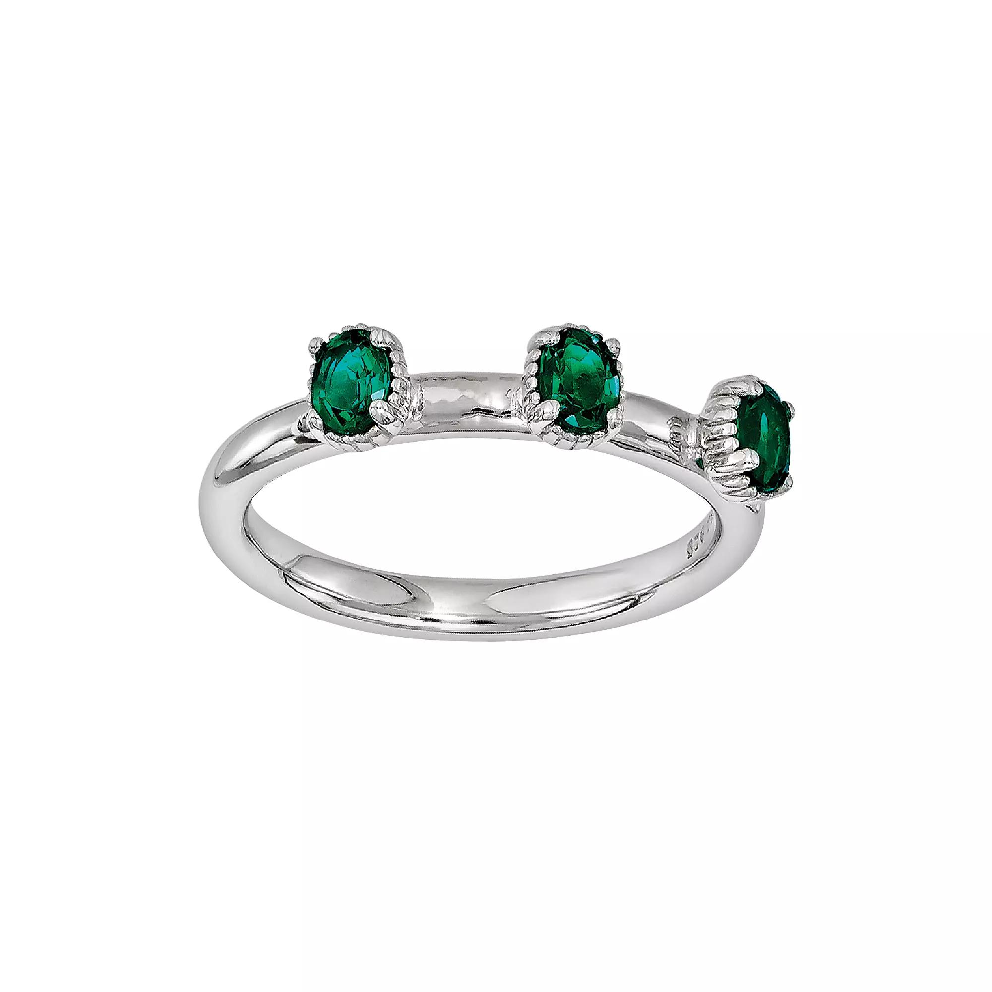 Stacks & Stones Sterling Silver Lab-Created Emerald Stack Ring, Women's, Size: 7, Green Product Image
