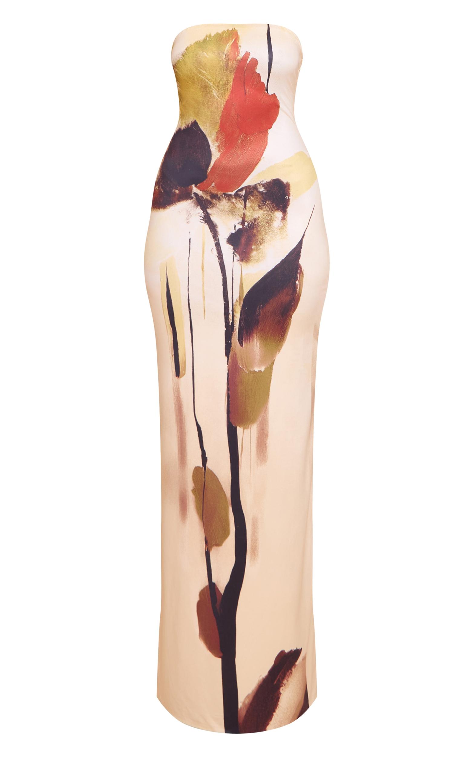 Cream Printed Bandeau Maxi Dress Product Image
