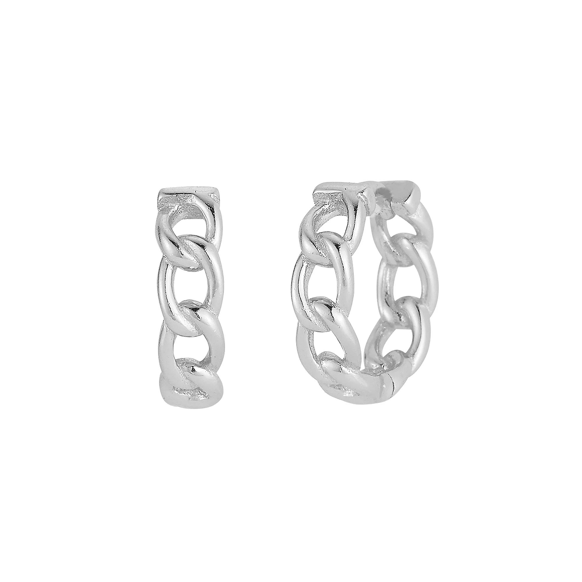 Sunkissed Sterling Curb Link Hoop Earrings, Women's, Silver Tone Product Image
