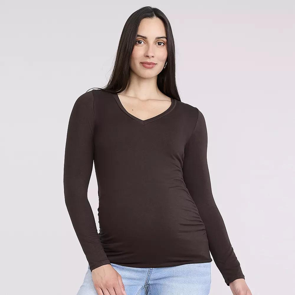 Maternity Motherhood® V-Neck Side Ruched Long Sleeve Tee, Women's,  Product Image