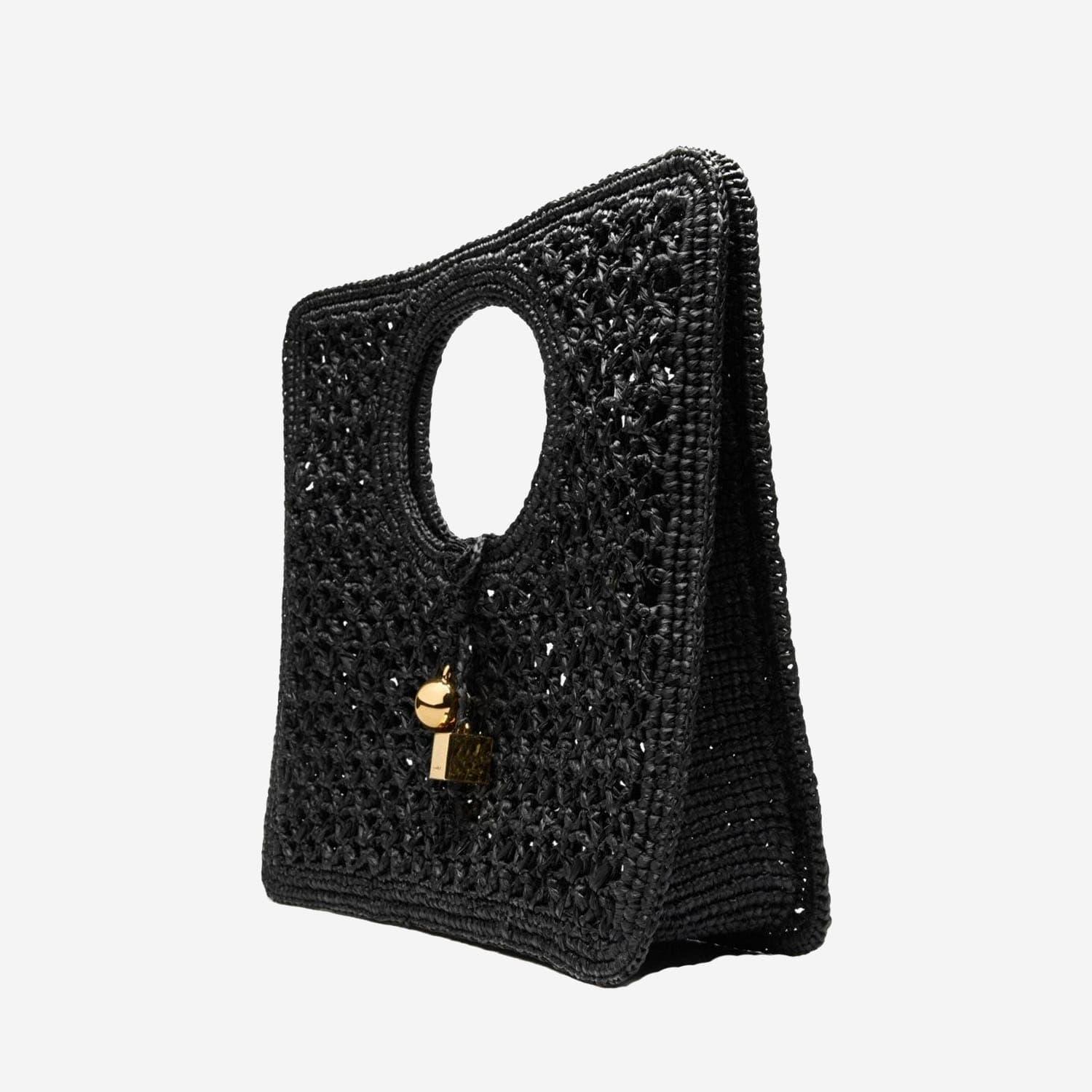JACQUEMUS Carre Spiaggia Embellished Braided Raffia Tote In Black Product Image